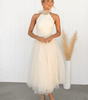 Robe Midi Col Halter et Col en Mesh pour Femmes