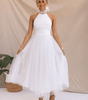 Robe Midi Col Halter et Col en Mesh pour Femmes