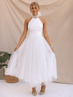 Robe Midi Col Halter et Col en Mesh pour Femmes