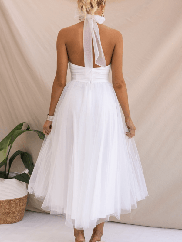 Robe Midi Col Halter et Col en Mesh pour Femmes