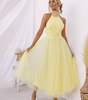 Robe Midi Col Halter et Col en Mesh pour Femmes