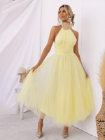 Robe Midi Col Halter et Col en Mesh pour Femmes