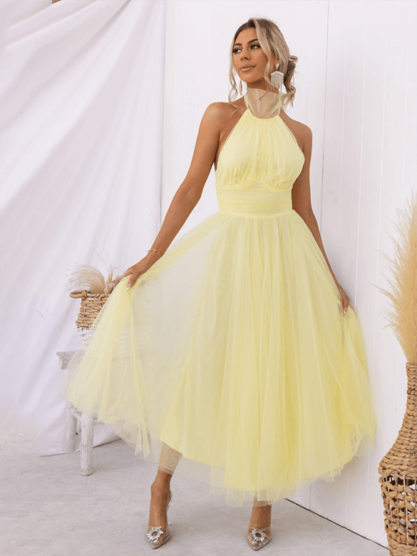 Robe Midi Col Halter et Col en Mesh pour Femmes