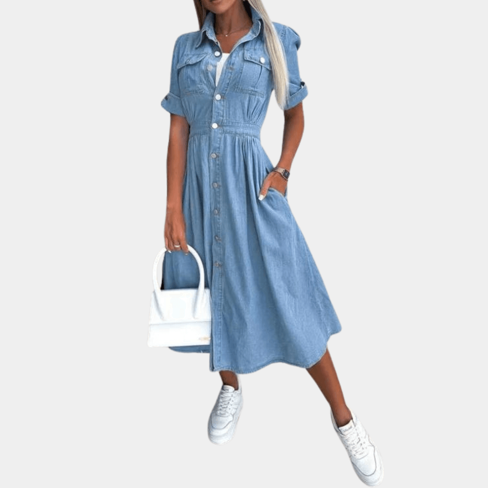 Robe Midi Cintrée en Denim pour Femmes