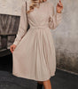 Robe Midi Jupe Plissée et Manches Longues pour Femmes