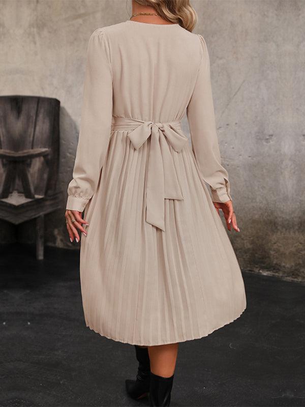 Robe Midi Jupe Plissée et Manches Longues pour Femmes