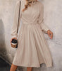 Robe Midi Jupe Plissée et Manches Longues pour Femmes