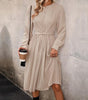 Robe Midi Jupe Plissée et Manches Longues pour Femmes