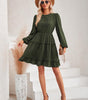 Robe Midi Col Rond et Volants pour Femmes