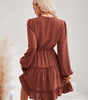 Robe Midi Col Rond et Volants pour Femmes