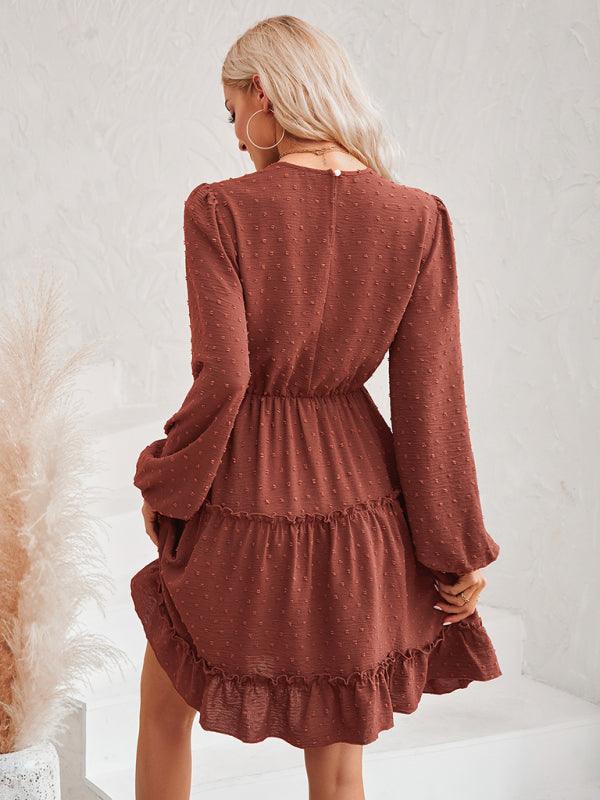Robe Midi Col Rond et Volants pour Femmes