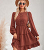 Robe Midi Col Rond et Volants pour Femmes
