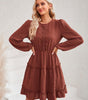 Robe Midi Col Rond et Volants pour Femmes