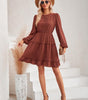 Robe Midi Col Rond et Volants pour Femmes