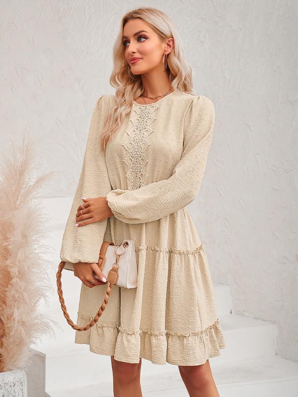 Robe Midi Col Rond et Volants pour Femmes