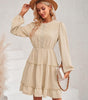 Robe Midi Col Rond et Volants pour Femmes