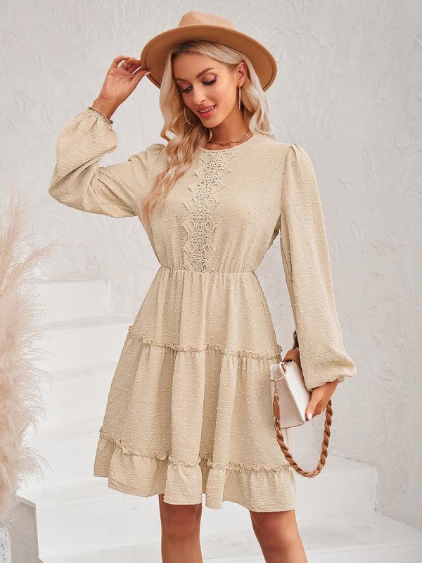 Robe Midi Col Rond et Volants pour Femmes