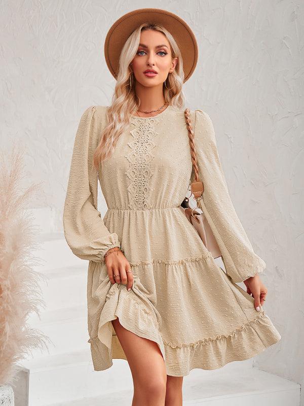 Robe Midi Col Rond et Volants pour Femmes
