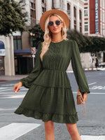 Robe Midi Col Rond et Volants pour Femmes