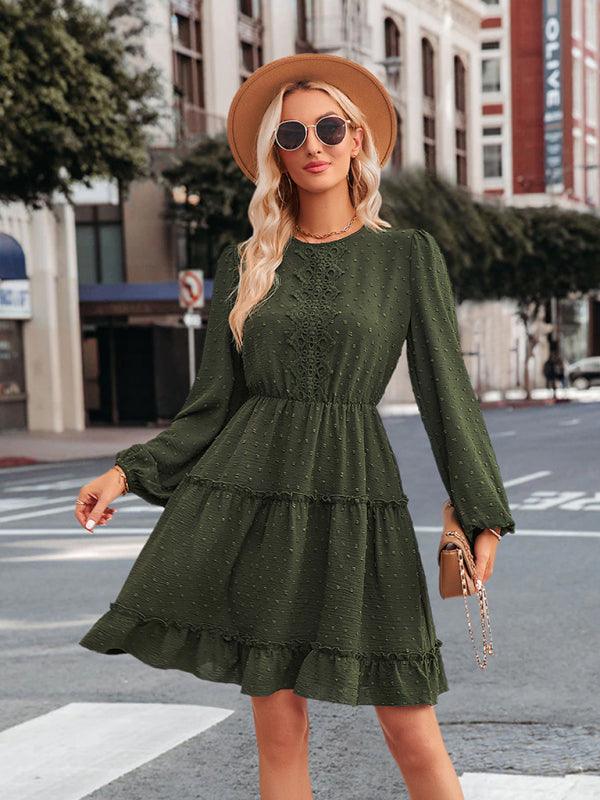 Robe Midi Col Rond et Volants pour Femmes