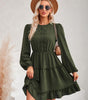 Robe Midi Col Rond et Volants pour Femmes