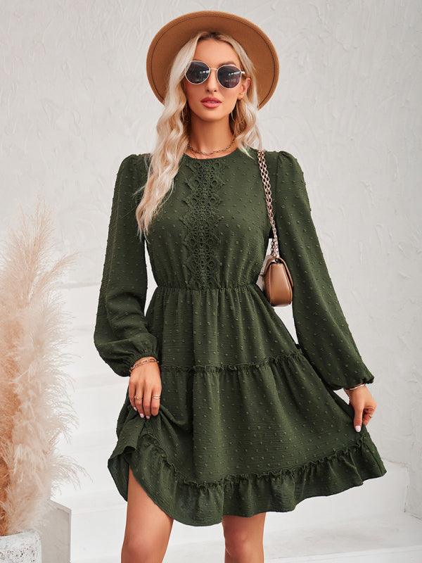 Robe Midi Col Rond et Volants pour Femmes