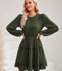 Robe Midi Col Rond et Volants pour Femmes