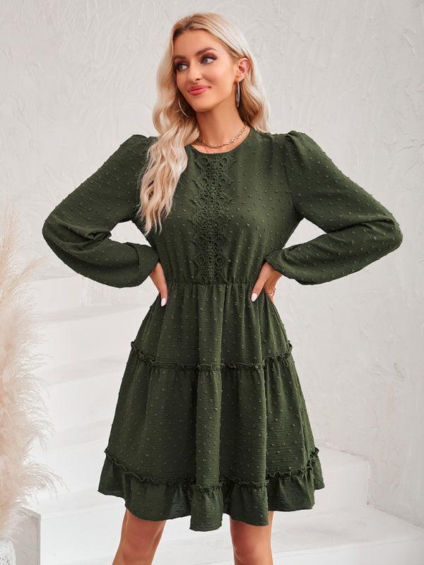 Robe Midi Col Rond et Volants pour Femmes