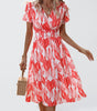 Robe Midi Décolleté en V Imprimé Feuilles pour Femmes