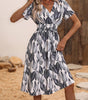 Robe Midi Décolleté en V Imprimé Feuilles pour Femmes