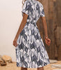 Robe Midi Décolleté en V Imprimé Feuilles pour Femmes