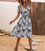 Robe Midi Décolleté en V Imprimé Feuilles pour Femmes