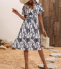 Robe Midi Décolleté en V Imprimé Feuilles pour Femmes
