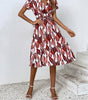 Robe Midi Décolleté en V Imprimé Feuilles pour Femmes