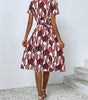 Robe Midi Décolleté en V Imprimé Feuilles pour Femmes