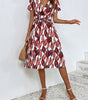 Robe Midi Décolleté en V Imprimé Feuilles pour Femmes