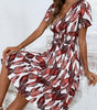 Robe Midi Décolleté en V Imprimé Feuilles pour Femmes