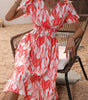 Robe Midi Décolleté en V Imprimé Feuilles pour Femmes