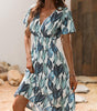 Robe Midi Décolleté en V Imprimé Feuilles pour Femmes