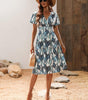 Robe Midi Décolleté en V Imprimé Feuilles pour Femmes