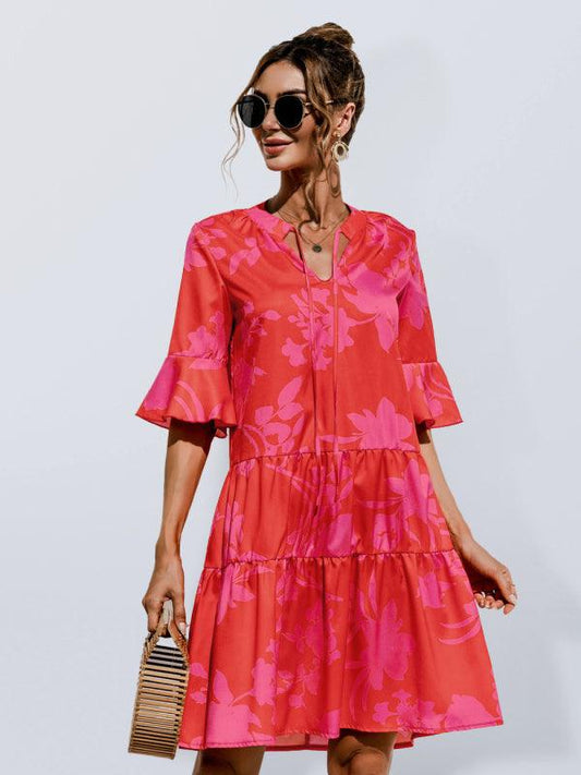 Robe Midi Décolleté en V Imprimé Floral pour Femmes