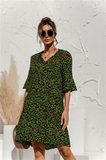 Robe Midi Décolleté en V Imprimé Floral pour Femmes