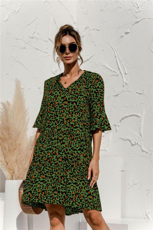 Robe Midi Décolleté en V Imprimé Floral pour Femmes