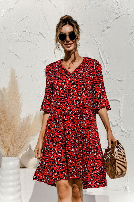 Robe Midi Décolleté en V Imprimé Floral pour Femmes