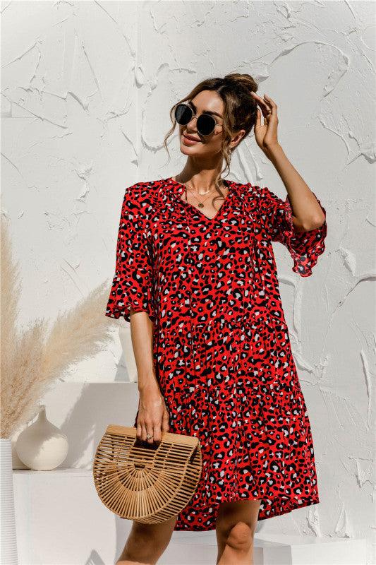Robe Midi Décolleté en V Imprimé Floral pour Femmes