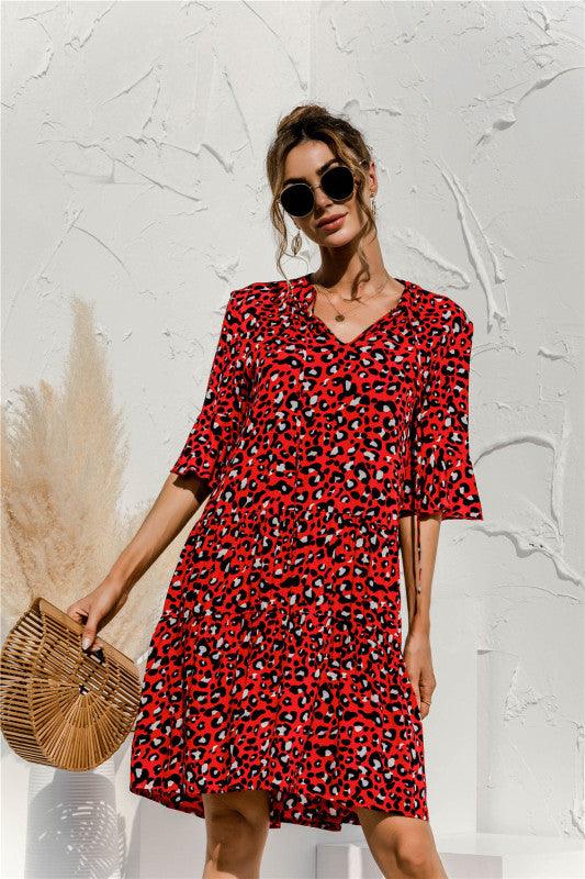 Robe Midi Décolleté en V Imprimé Floral pour Femmes