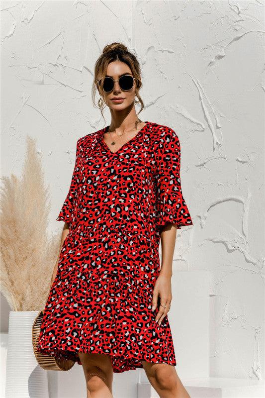 Robe Midi Décolleté en V Imprimé Floral pour Femmes