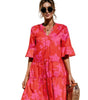 Robe Midi Décolleté en V Imprimé Floral pour Femmes