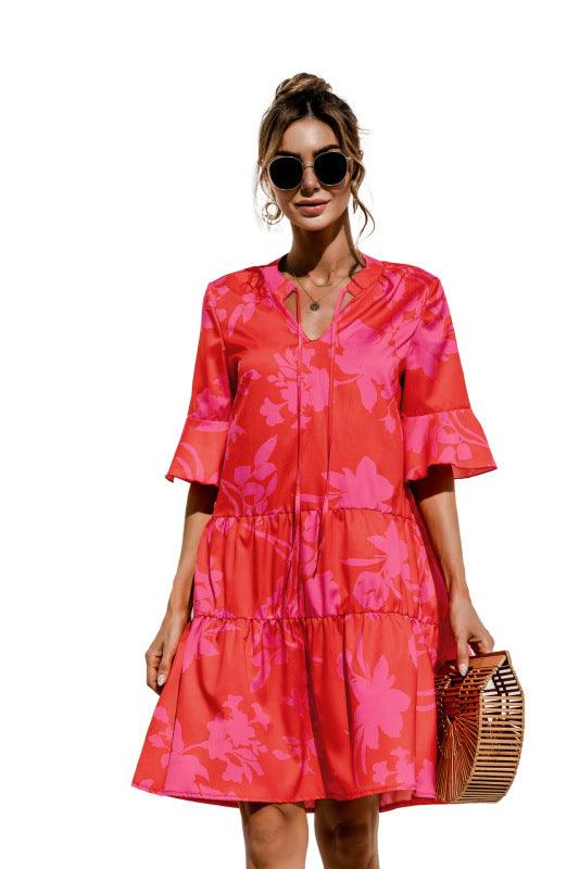 Robe Midi Décolleté en V Imprimé Floral pour Femmes
