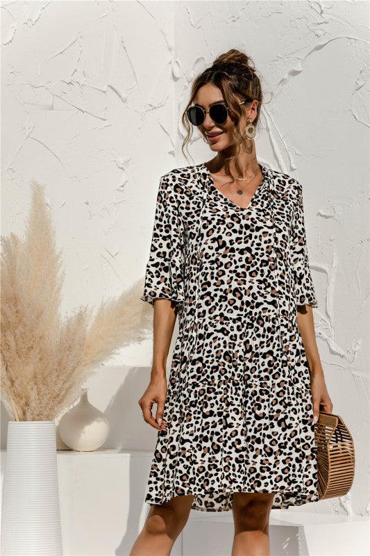 Robe Midi Décolleté en V Imprimé Floral pour Femmes